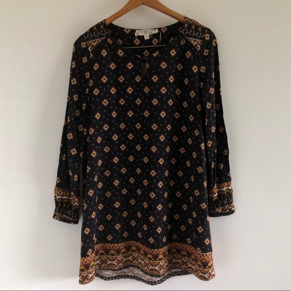 Hippie Rose Black and Gold Paisley Dress/Tunic